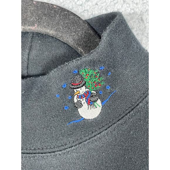 Designers Studio Originals Women's Black Mock Neck Shirt With Snowman Holiday - Picture 11 of 11